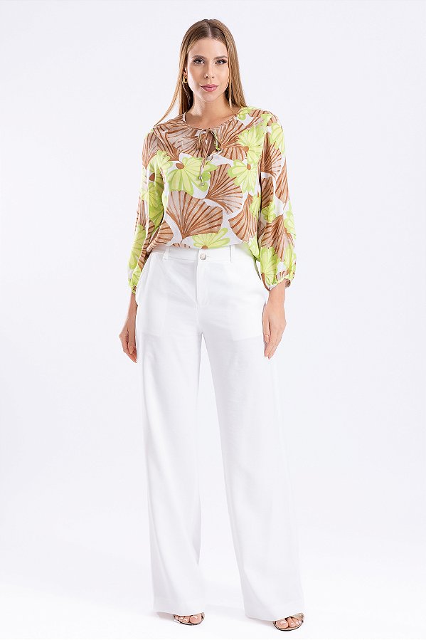 BLUSA MANGA 3/4 VISCOSE FLOWER PRINT GREEN