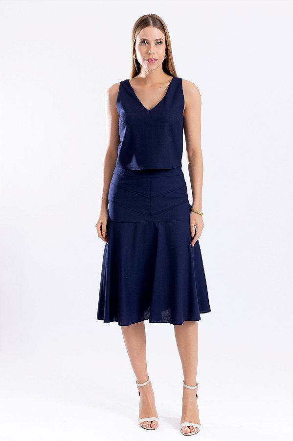 SAIA MIDI VISCOSE AZUL MARINHO NEW PALOMA