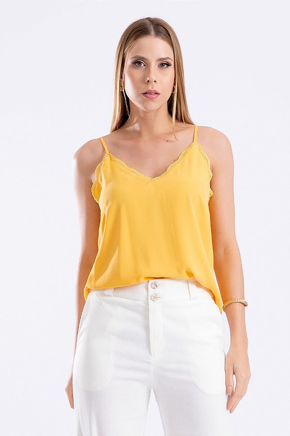REGATA DECOTE V CREPE AMARELO LIA