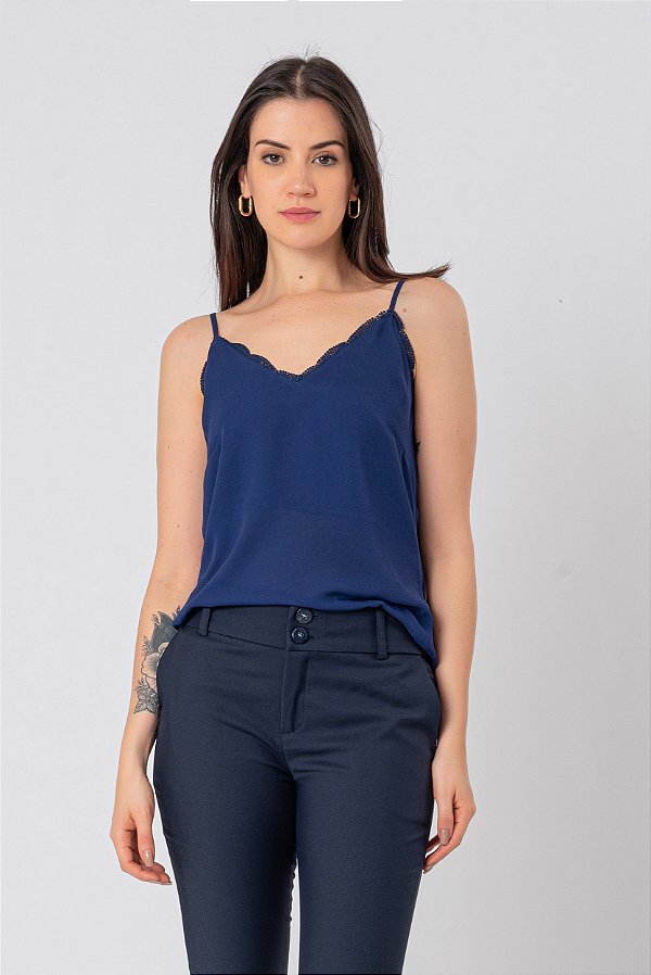 REGATA DECOTE V CREPE AZUL MARINHO LIA