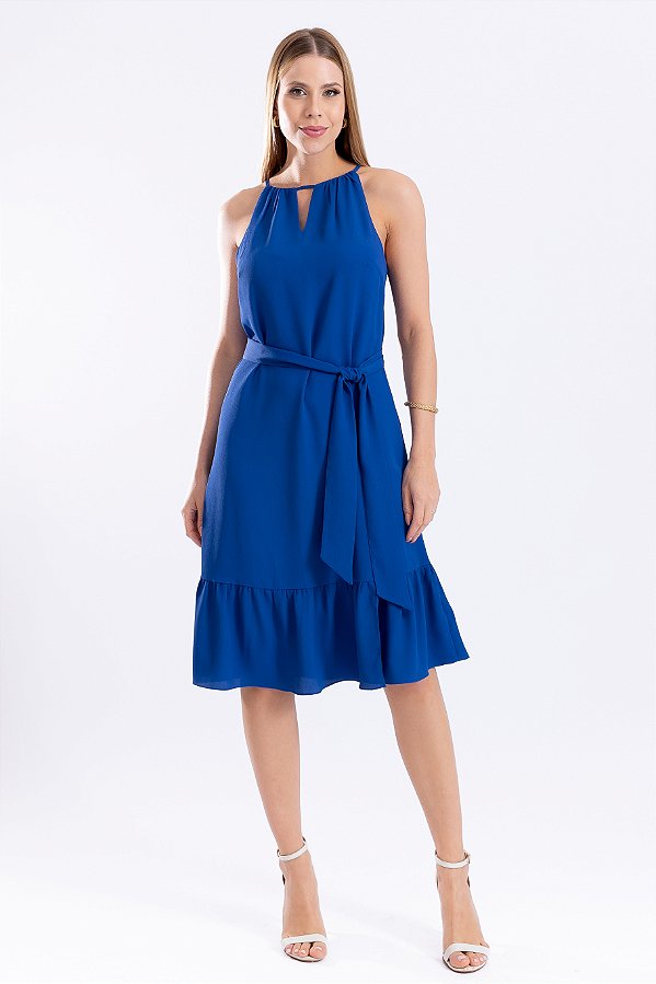 VESTIDO CREPE AZUL ANA BEATRIZ