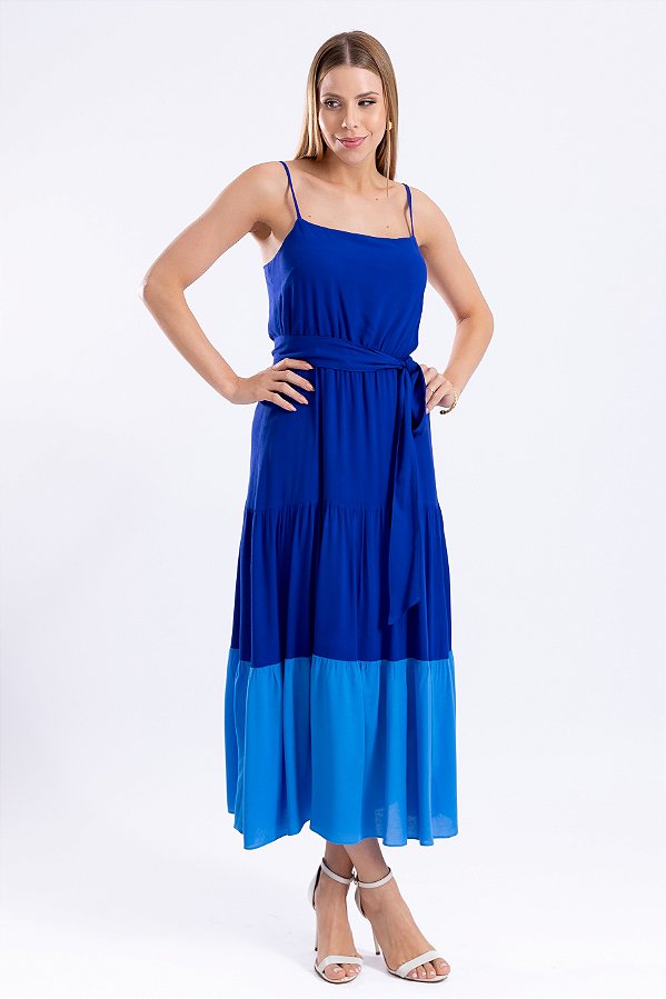 VESTIDO MIDI DE VISCOSE AZUL VERÔNICA