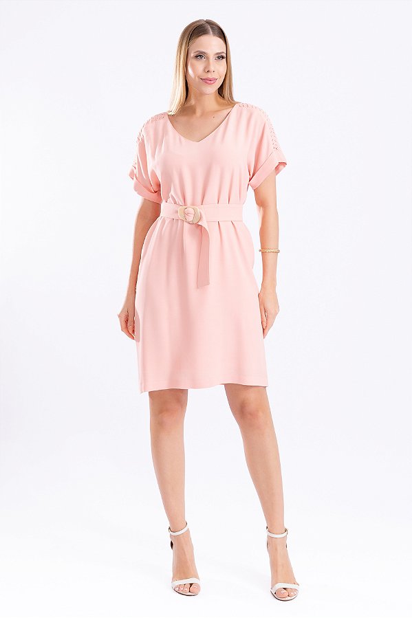 VESTIDO MANGA CURTA VISCOSE NUDE CAROLINA