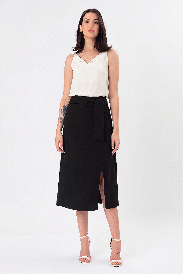 SAIA MIDI CREPE PRETO ANGEL