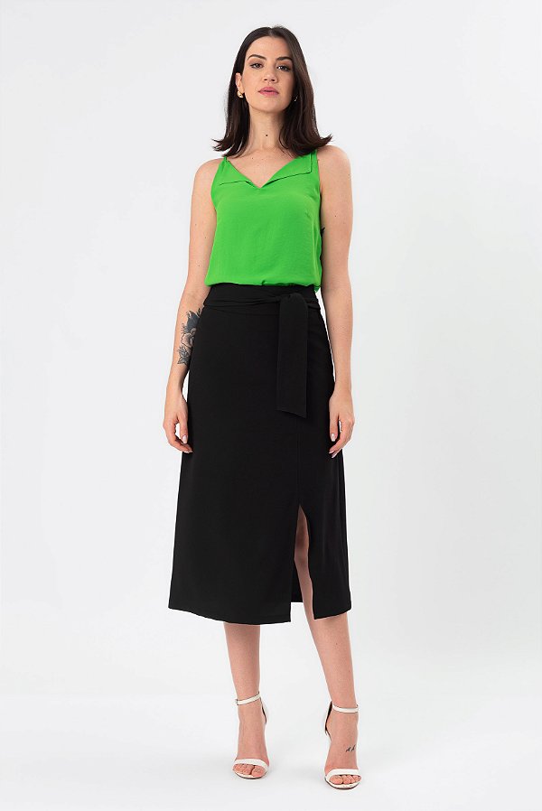 SAIA MIDI CREPE PRETO ANGEL