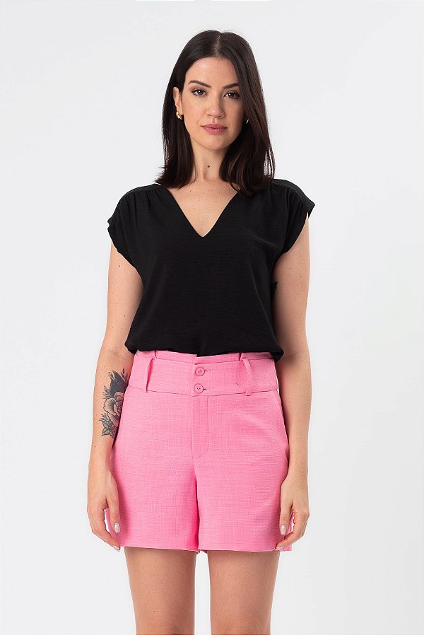 BLUSA DECOTE V CREPE PRETO NEW CLAUDIA