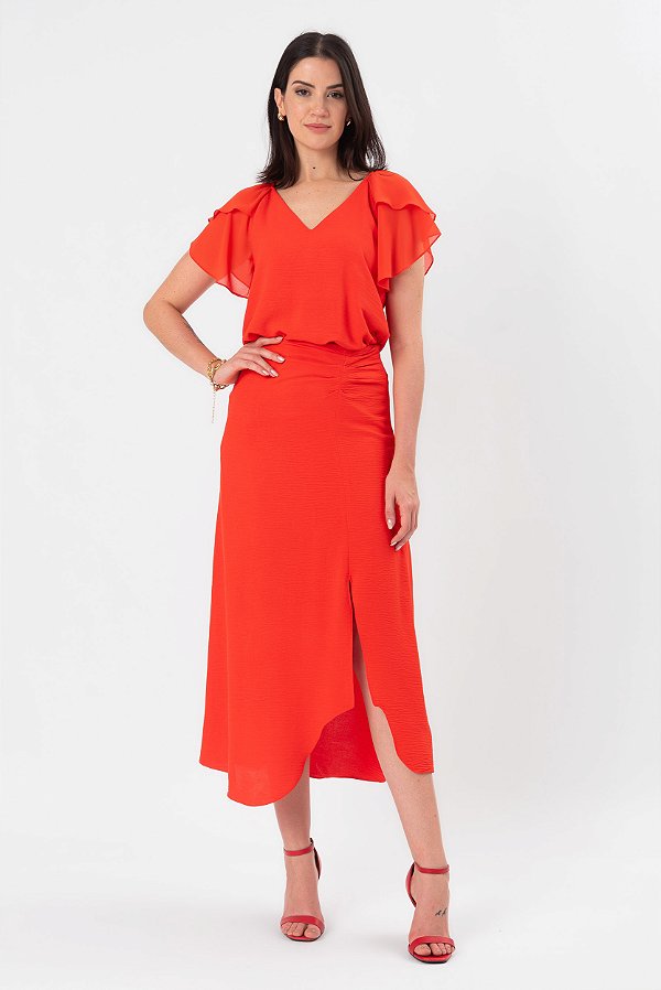 SAIA MIDI CREPE VERMELHO DEBORAH