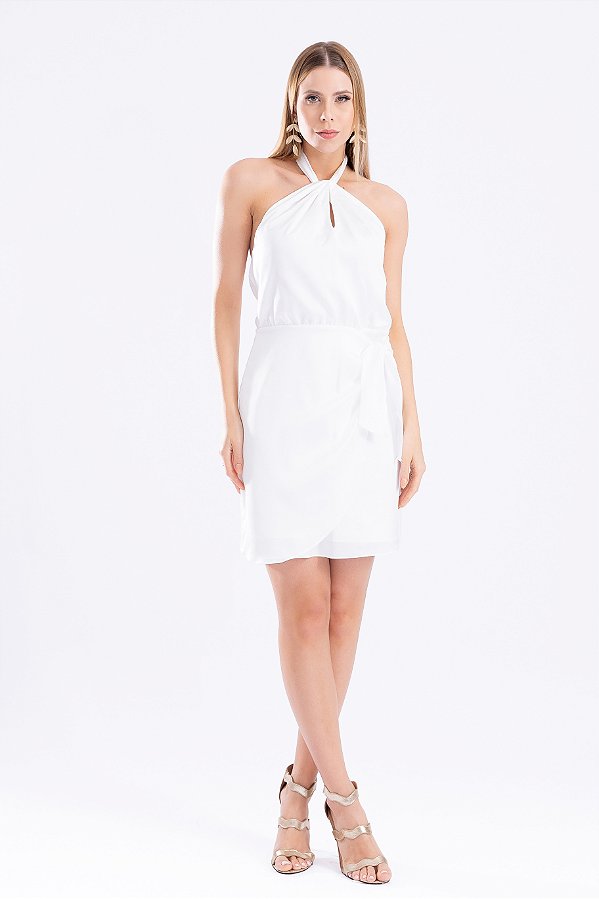 VESTIDO CURTO CREPE LILLY OFF WHITE