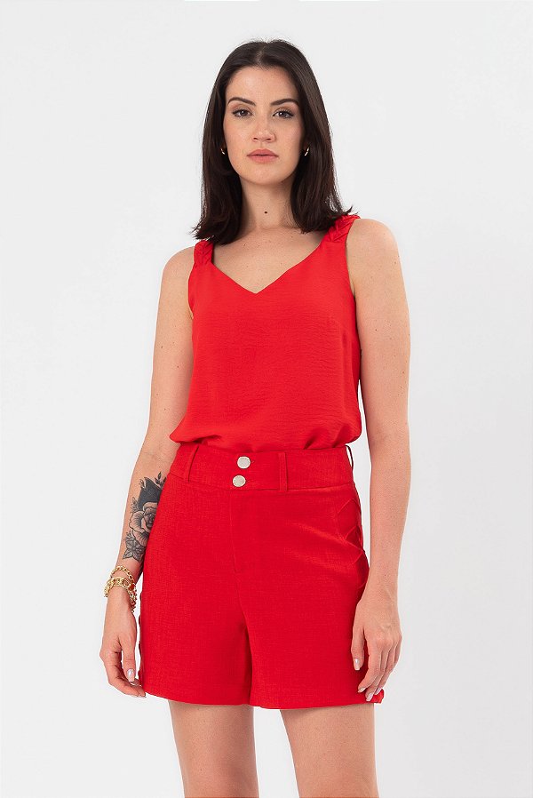 REGATA DECOTE V CREPE VERMELHO CAMÉLIA