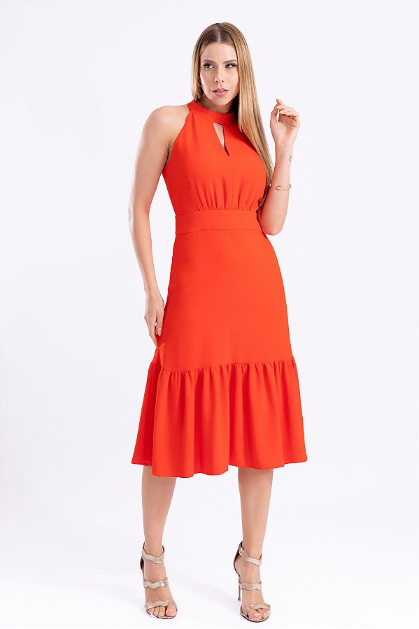 VESTIDO MIDI CREPE VERMELHO DEBORAH