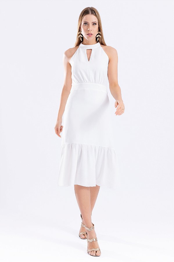 VESTIDO MIDI CREPE OFF WHITE DEBORAH