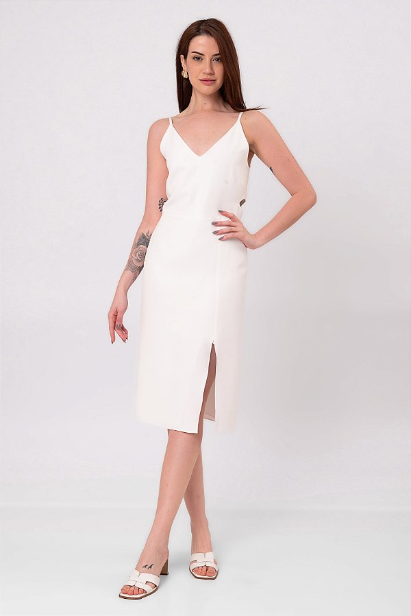 VESTIDO MIDI CREPE OFF WHITE CYNTHIA