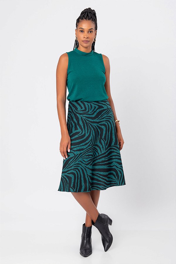SAIA MIDI GREEN ANIMAL PRINT