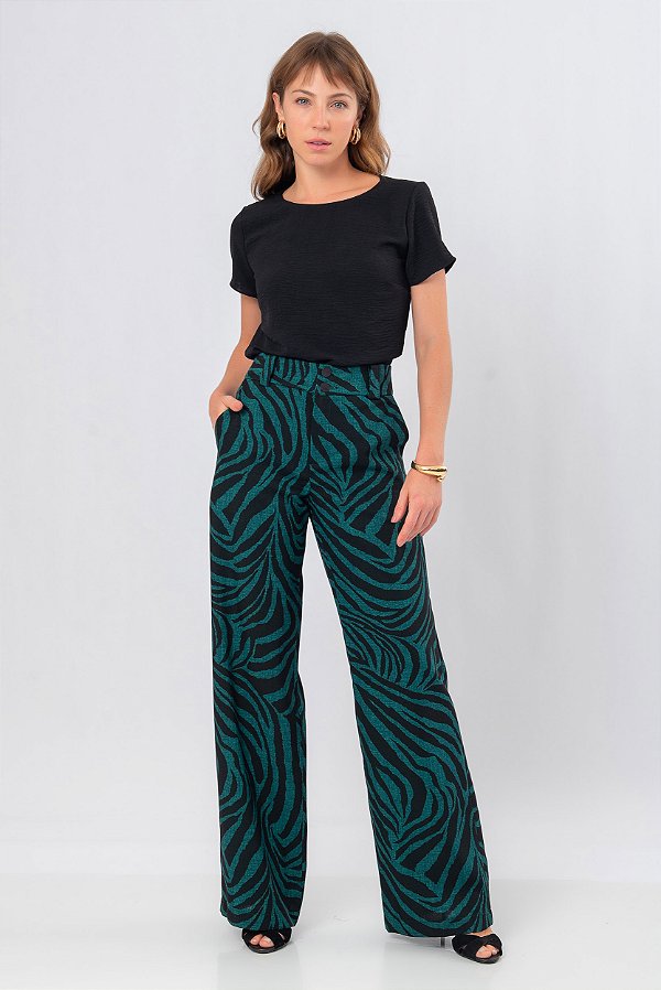 CALÇA RETA GREEN ANIMAL PRINT