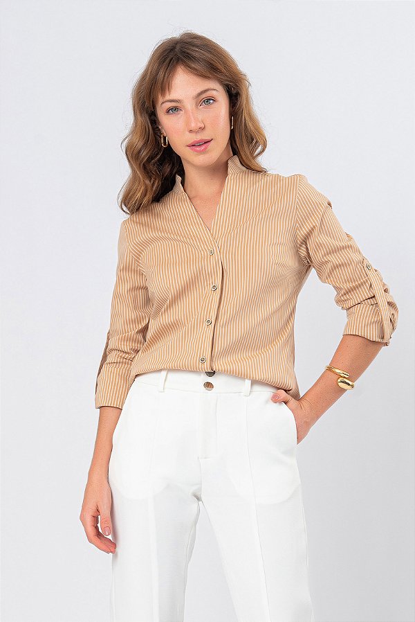 CAMISA BEGE STRIPE COLOR