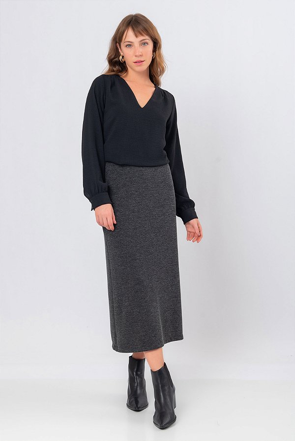 SAIA MIDI PRETO WOOL TECH
