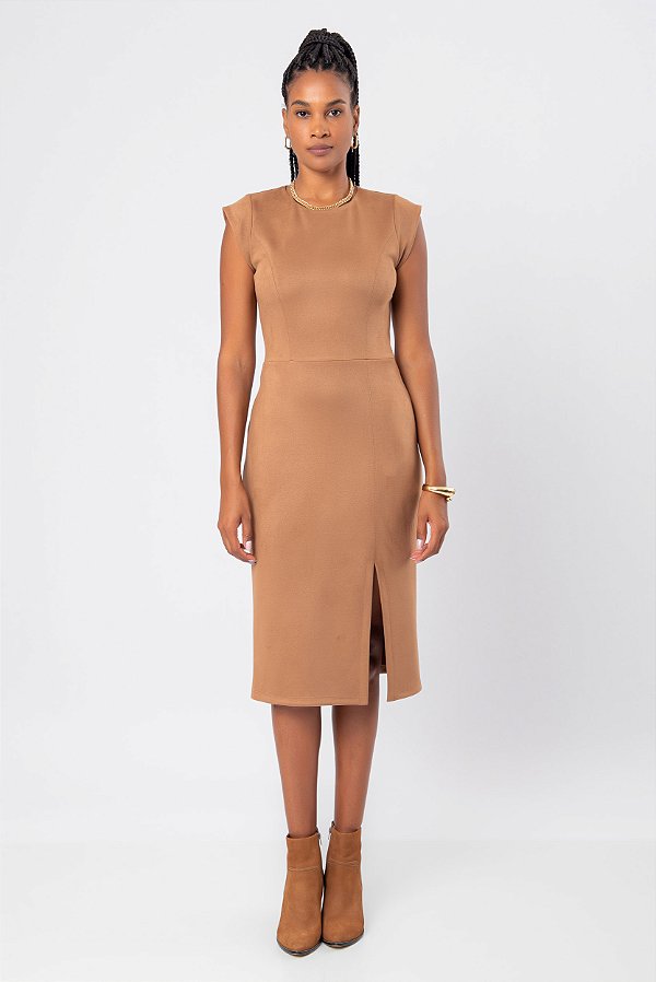 VESTIDO MIDI SUEDE CARAMELO GABY
