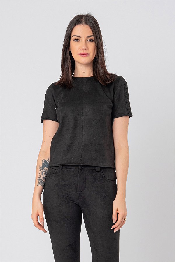 BLUSA MANGA CURTA SUEDE PRETA GABY