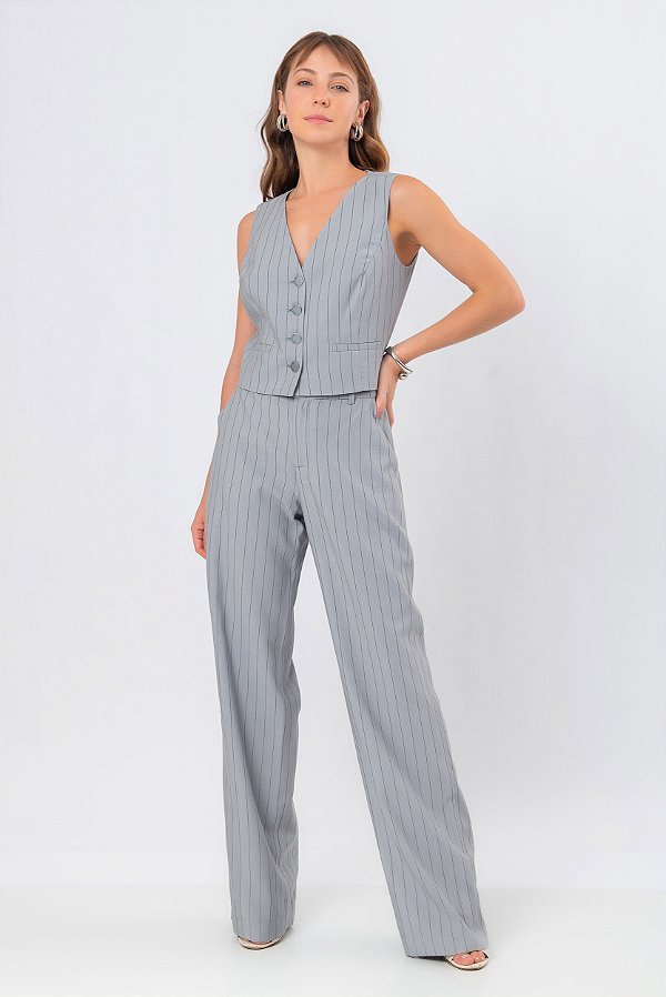 CALÇA RETA CINZA NEW STRIPE