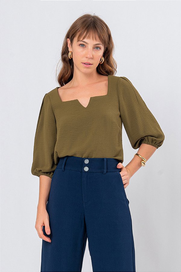 BLUSA MANGA 3/4 VERDE MILITAR LARA