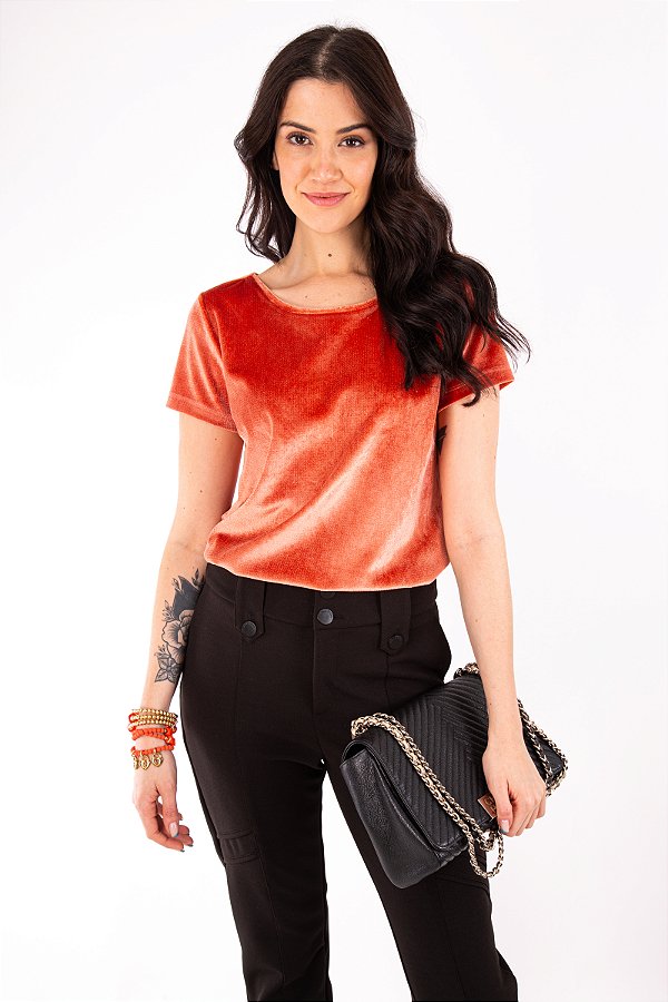 BLUSA MANGA CURTA VELVET SPAN ROSE