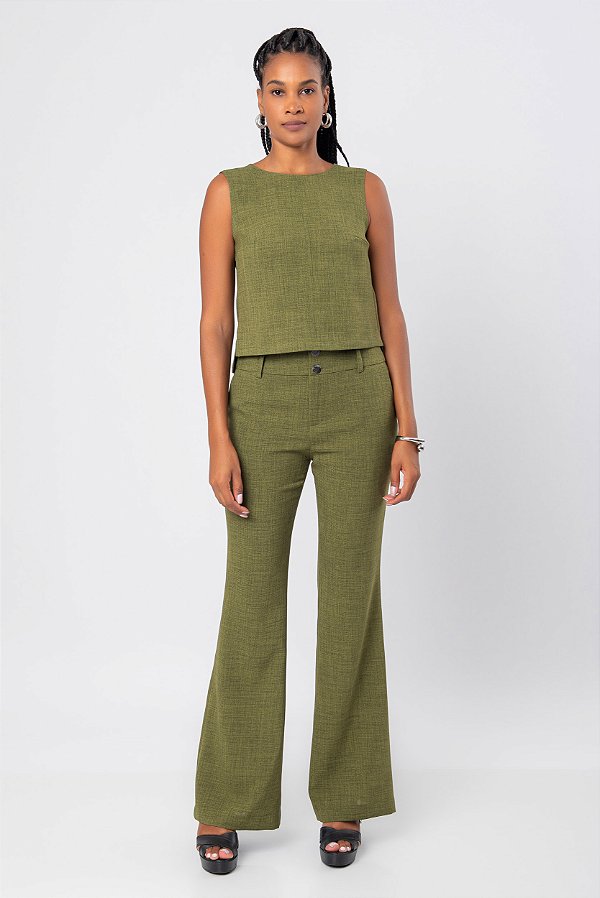 CALÇA FLARE CREPE CARLA VERDE MILITAR
