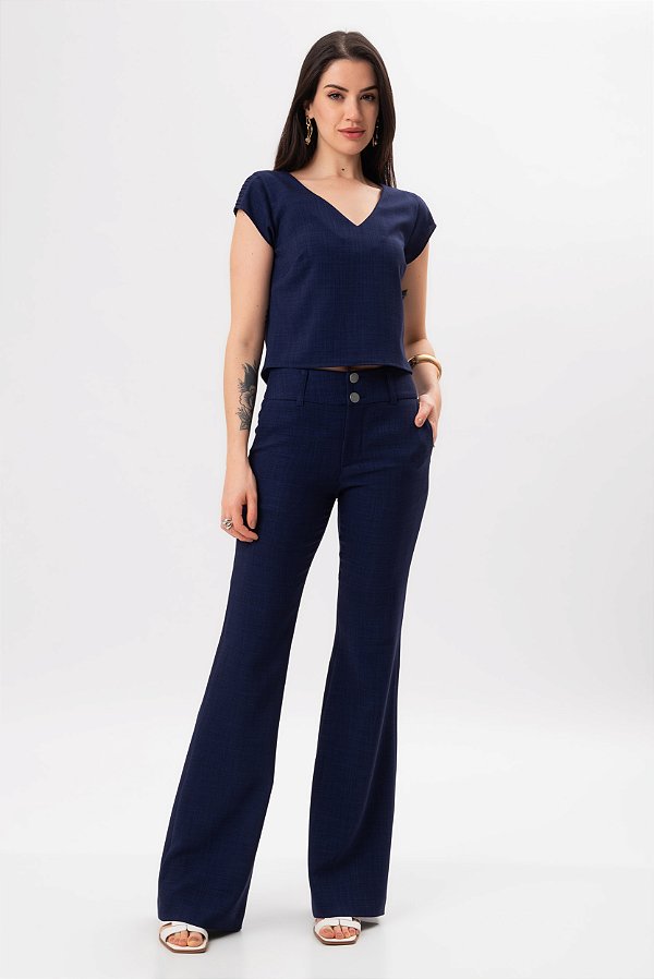 CALÇA FLARE CREPE AZUL MARINHO RAYSSA