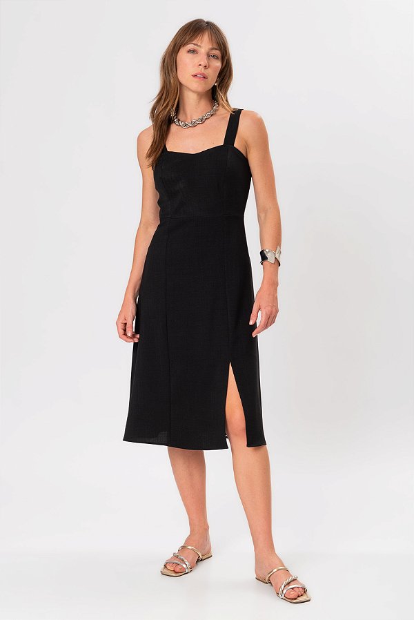 VESTIDO MIDI CREPE PRETO RAYSSA