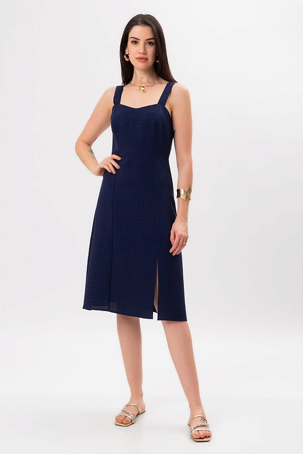 VESTIDO MIDI CREPE AZUL MARINHO RAYSSA