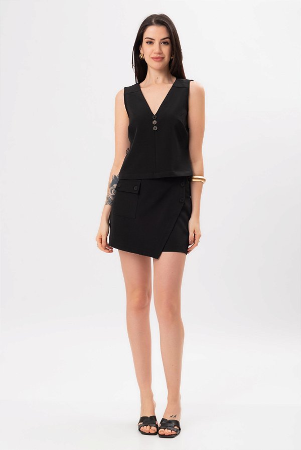 SHORT SAIA CREPE PRETO LAURA