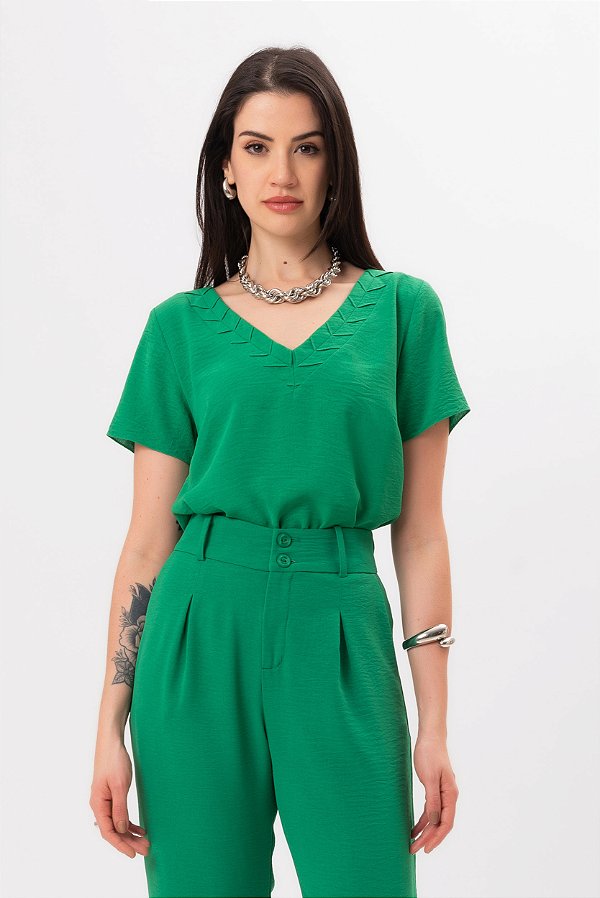 BLUSA CREPE DECOTE V VERDE JOLIE
