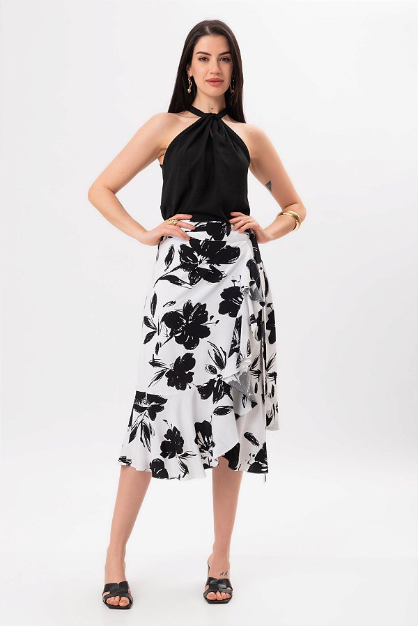 SAIA MIDI FLOWER PRETO YASMIN