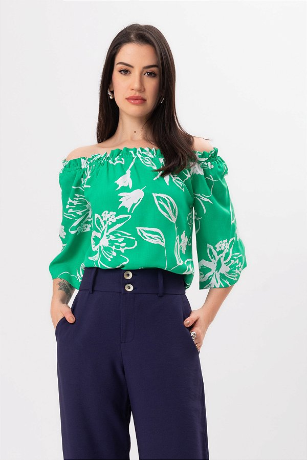 BLUSA OMBRO A OMBRO FLOWER VERDE YASMIN