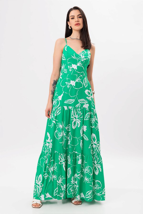 VESTIDO LONGO FLOWER VERDE YASMIN