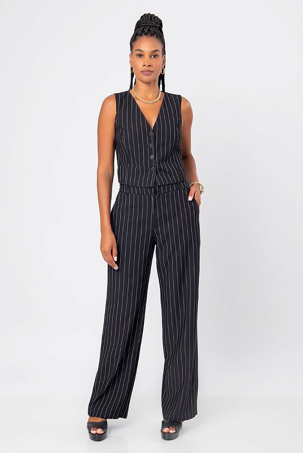 CALÇA RETA PRETO NEW STRIPE