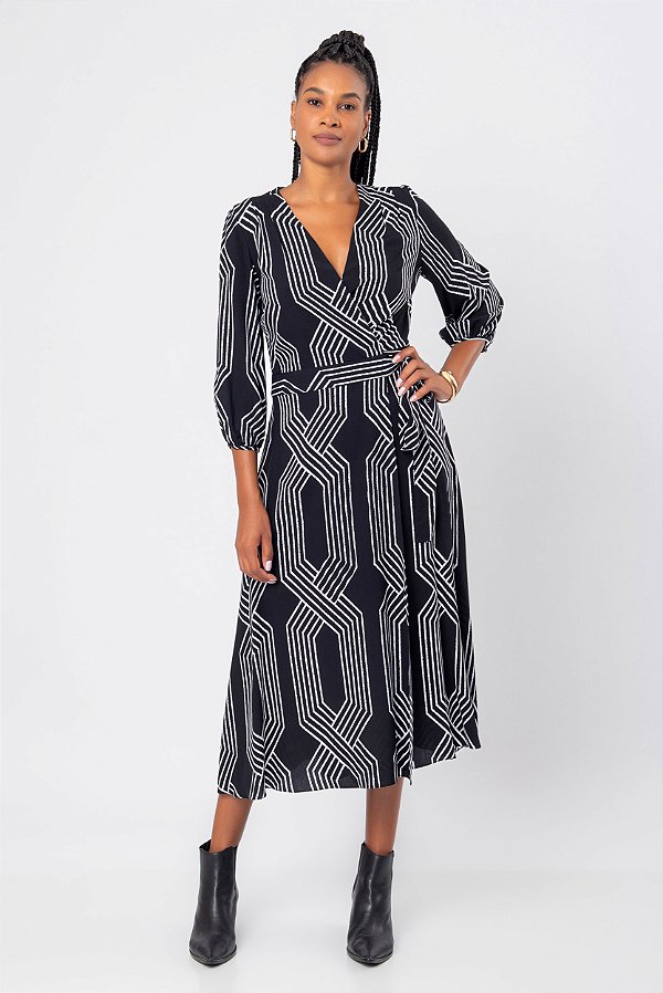VESTIDO MIDI GEOMETRIC P&B