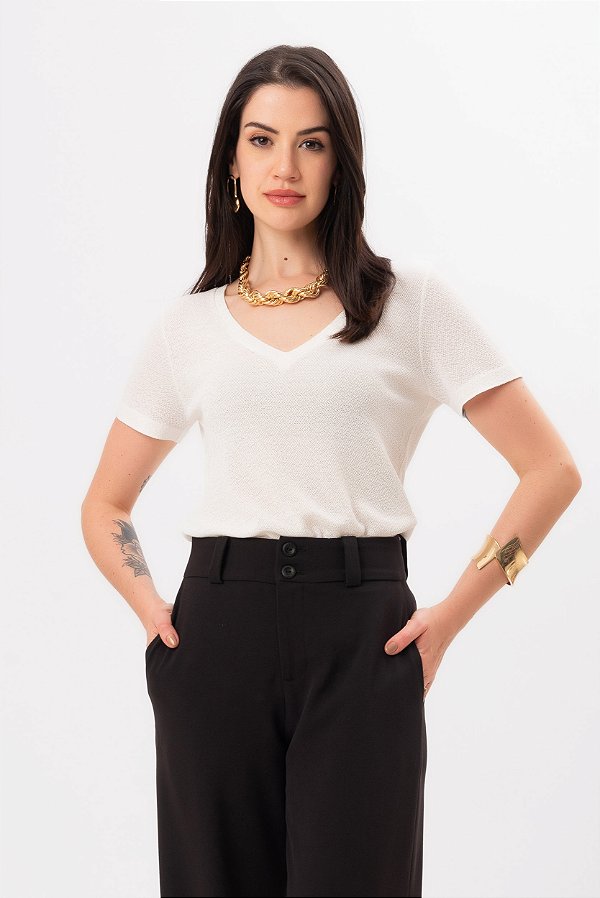T-SHIRT TRICOT DECOTE V OFF WHITE SOFIA