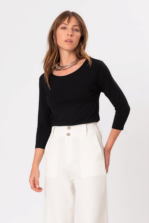 T-SHIRT MANGA 3/4 PRETO SOFIA ESSENTIAL