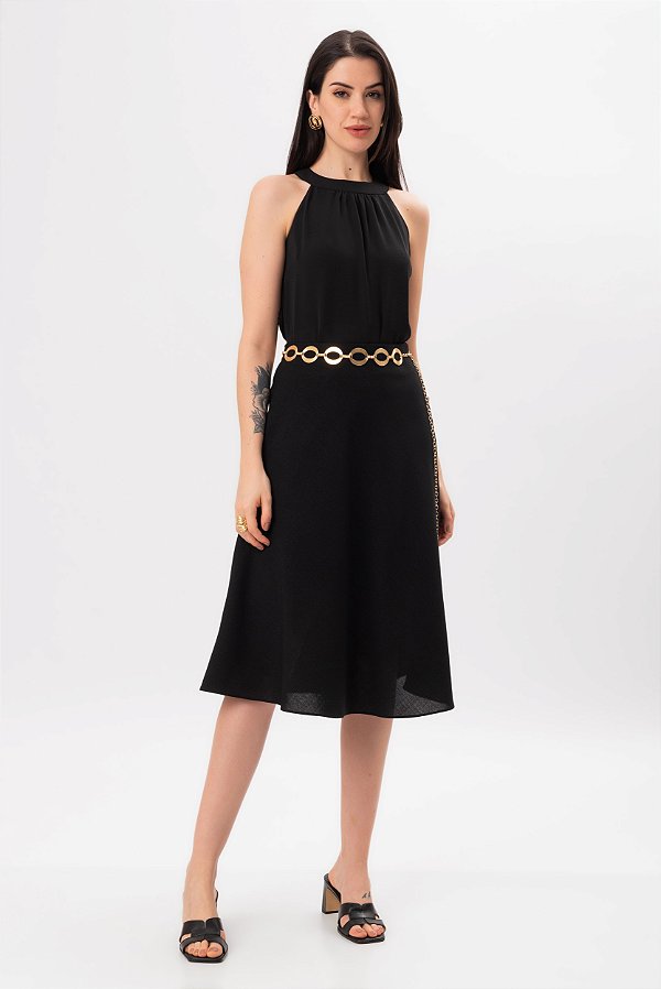 SAIA MIDI CREPE PRETO MAYRA