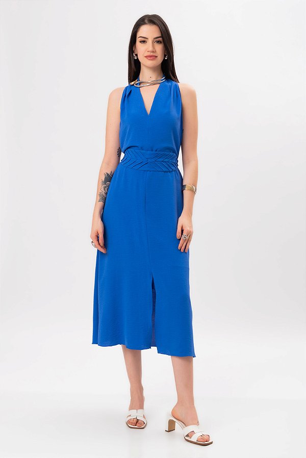 VESTIDO CREPE AZUL IRIS