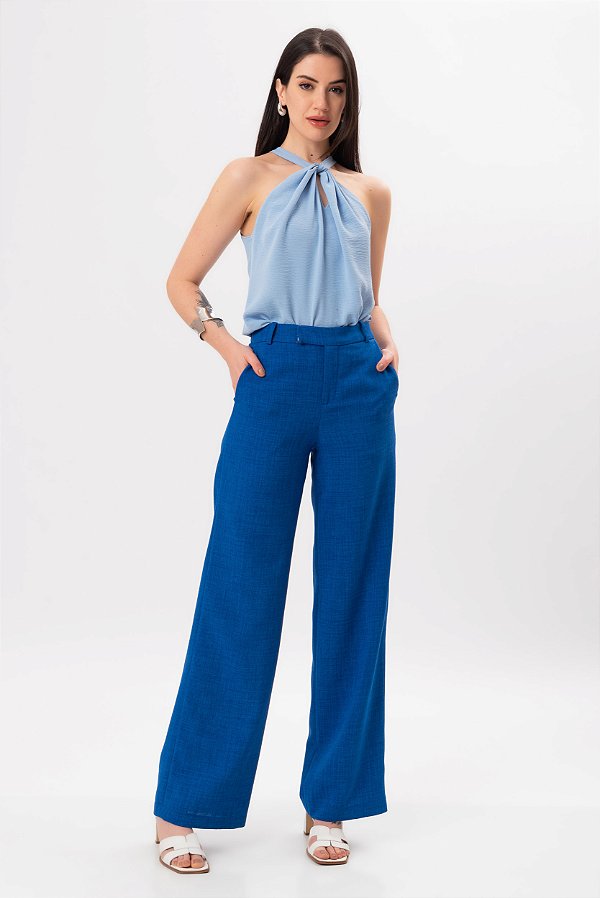 CALÇA RETA CREPE SUMMER BLUE MAYRA
