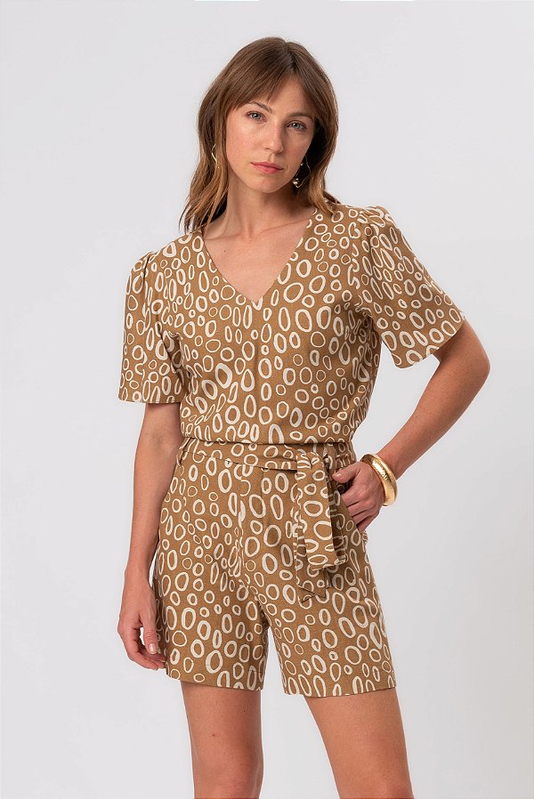 BLUSA ESTAMPADA DECOTE V LINHO ORGANIC LINEN