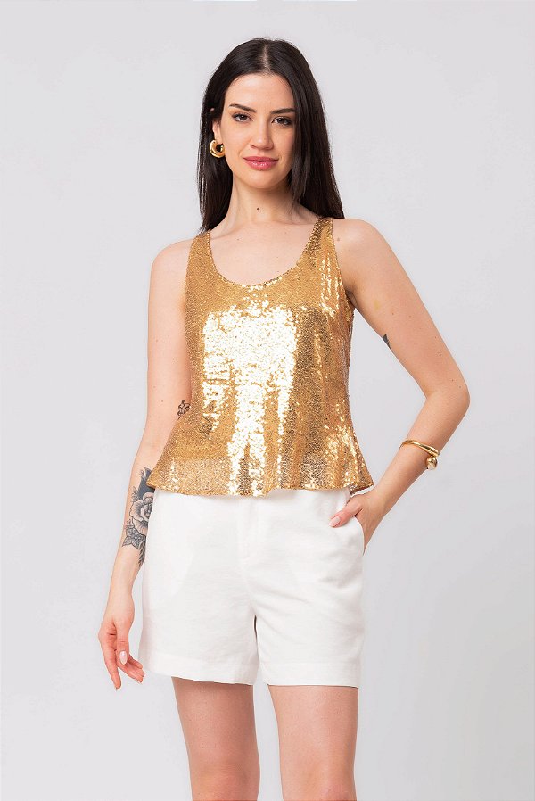 REGATA BIANCA PAETÊ DOURADO