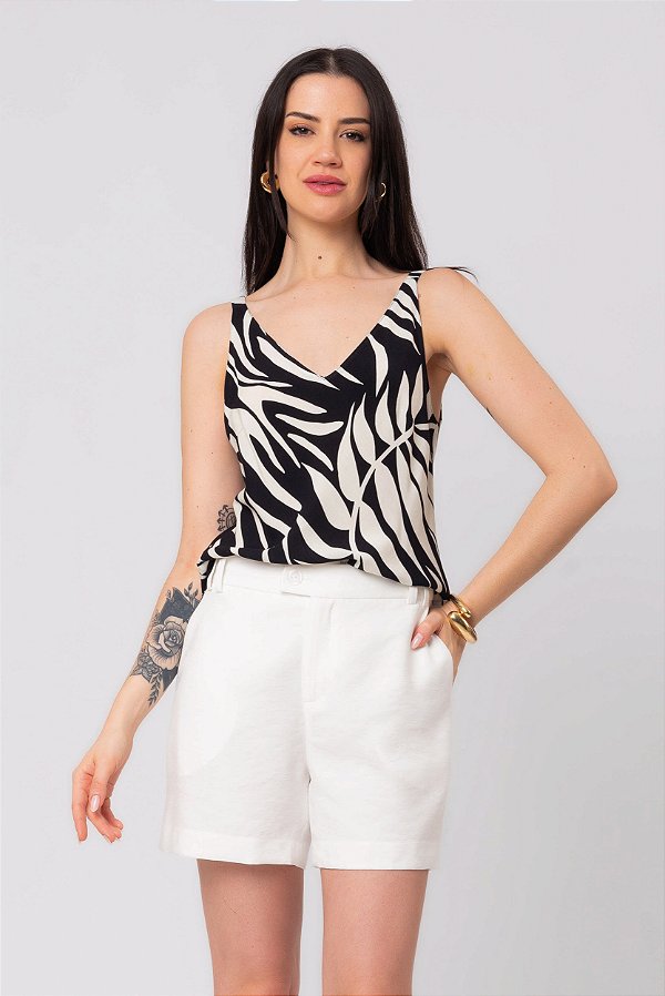 REGATA JARDIM URBANO P&B VISCOSE ESTAMPADA