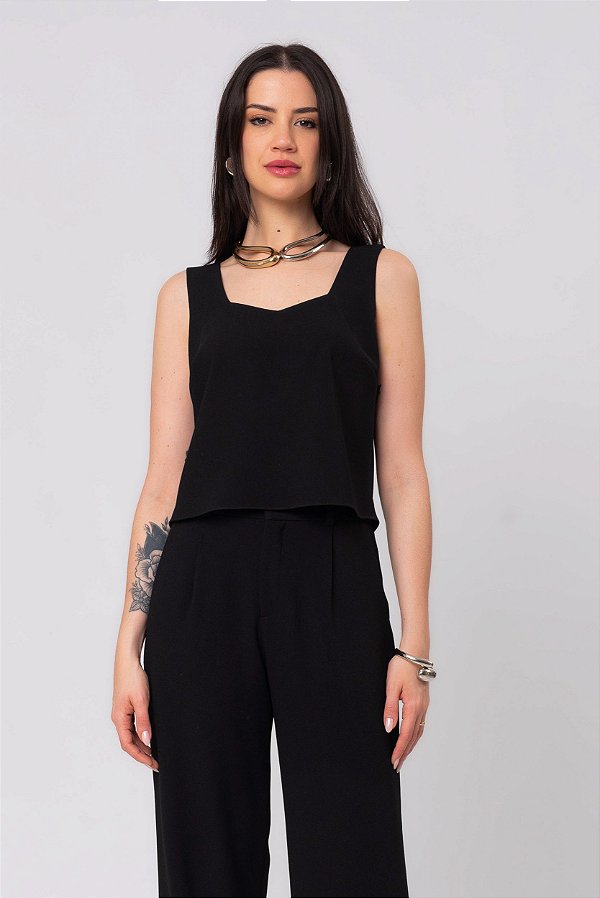 REGATA CREPE ALFAIATARIA PRETO PATY