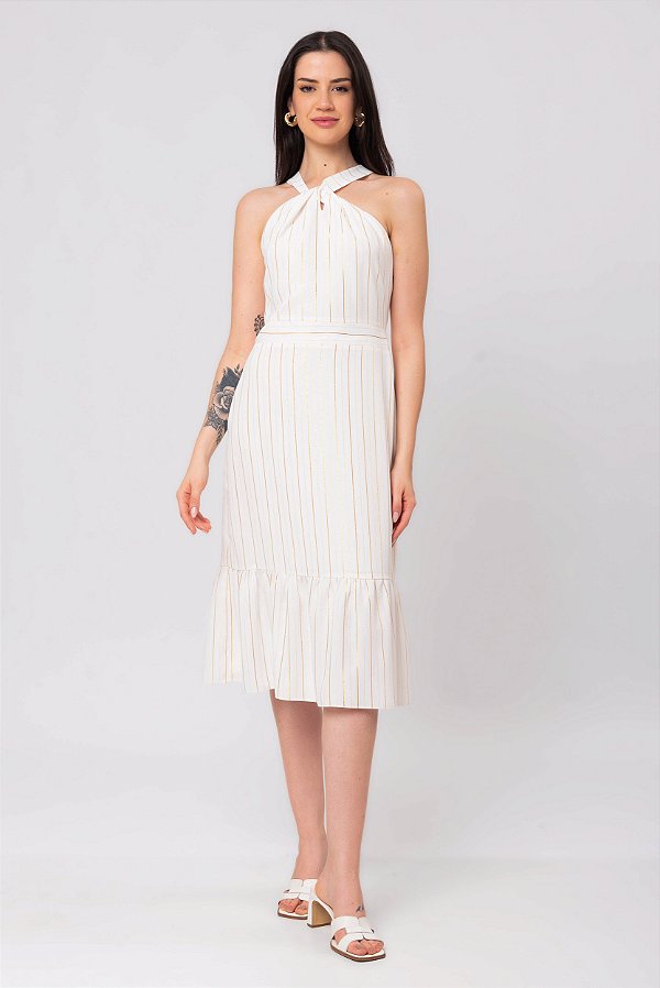 VESTIDO MIDI LINEN GOLD