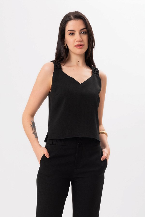 REGATA DECOTE V CREPE PRETO MAYRA