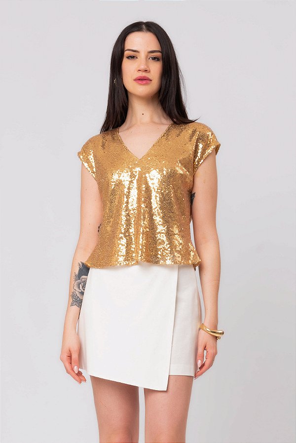 BLUSA BIANCA PAETÊ DOURADO