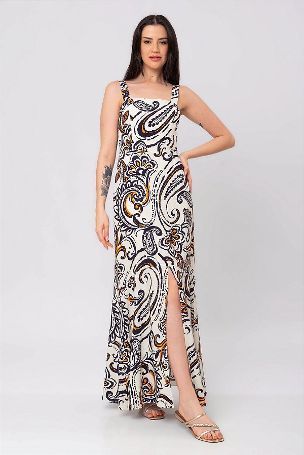 VESTIDO LONGO CLASSIC CASHMERE CORAL ESTAMPADO