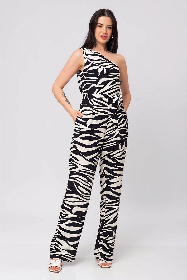 MACACÃO JARDIM URBANO P&B VISCOSE ESTAMPADA